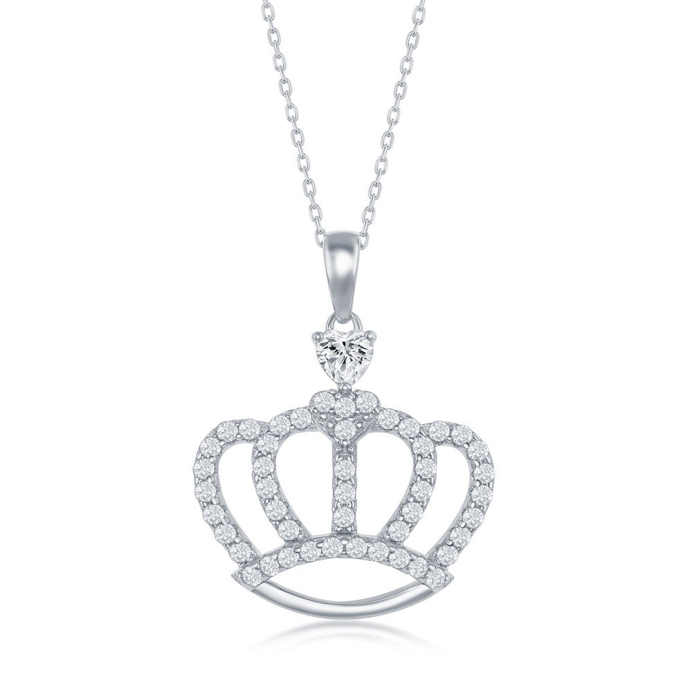 Sterling Silver Crown CZ Necklace