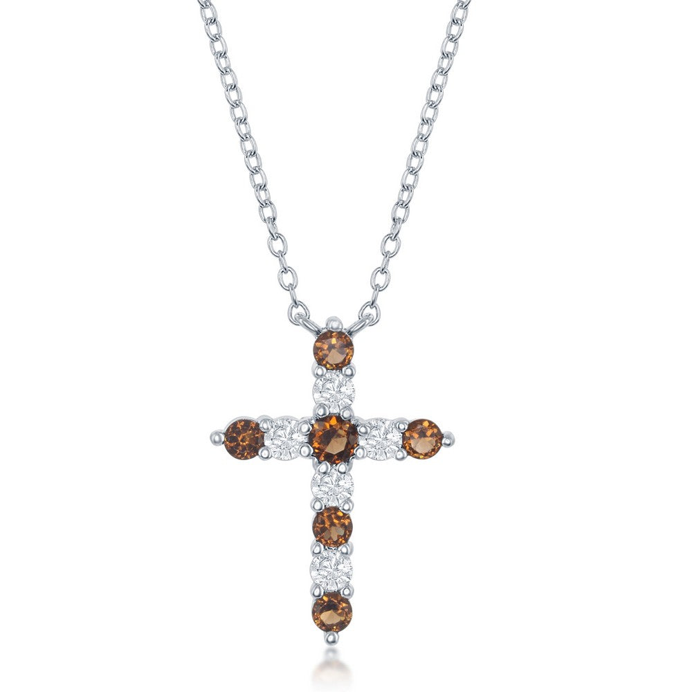 Sterling Silver Garnet CZ January Birthstone Cross Necklace