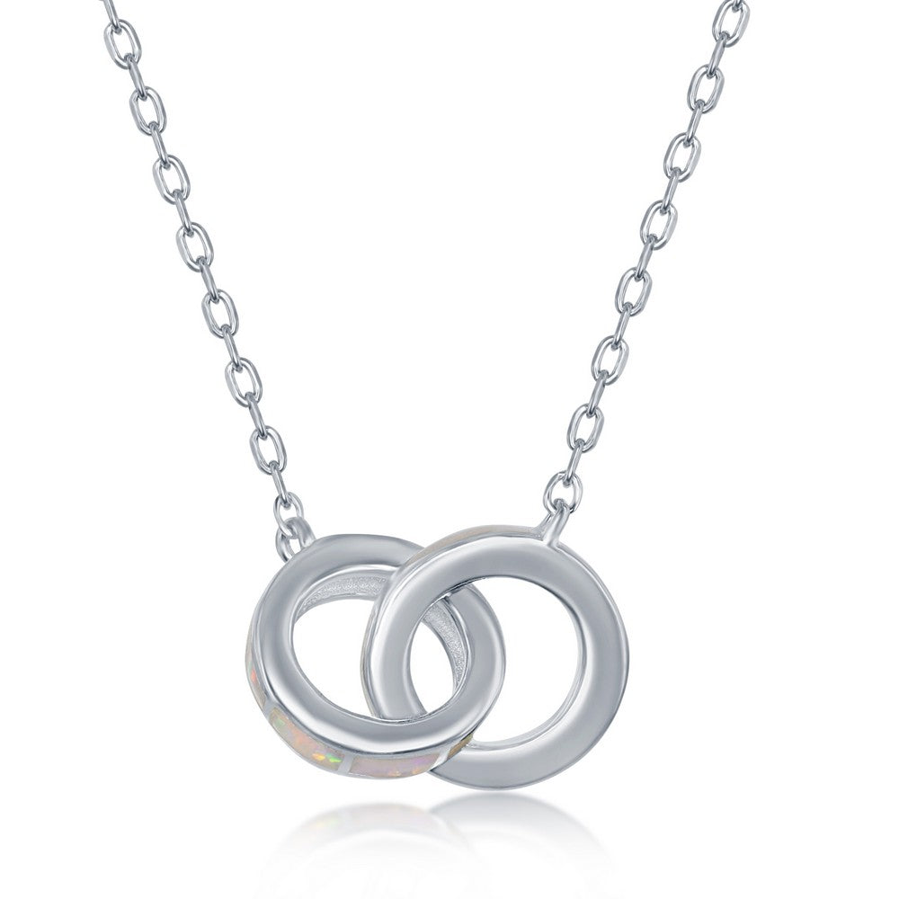 Sterling Silver White Inlay Opal Interlocking Circles Necklace