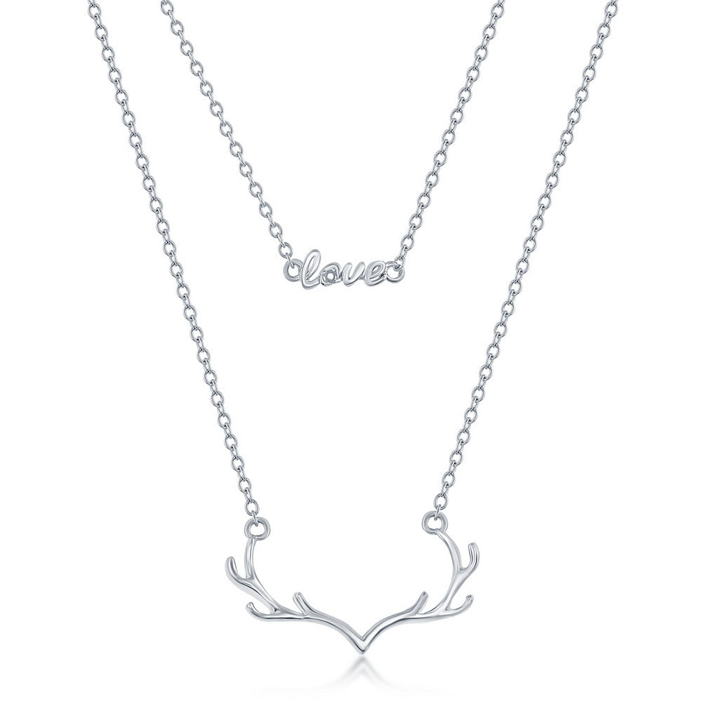 Sterling Silver Love and Antlers Double Layered Necklace