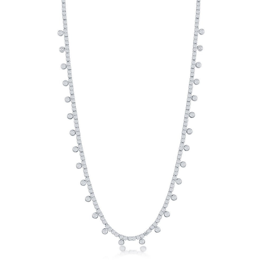 Sterling Silver 2mm CZ Tennis With Hanging CZ's Necklace