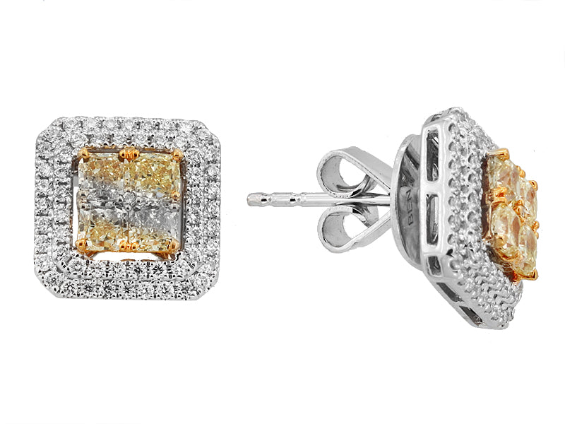 EFFY 18K TWO TONE GOLD WHITE AND YELLOW DIAMOND EARRINGS