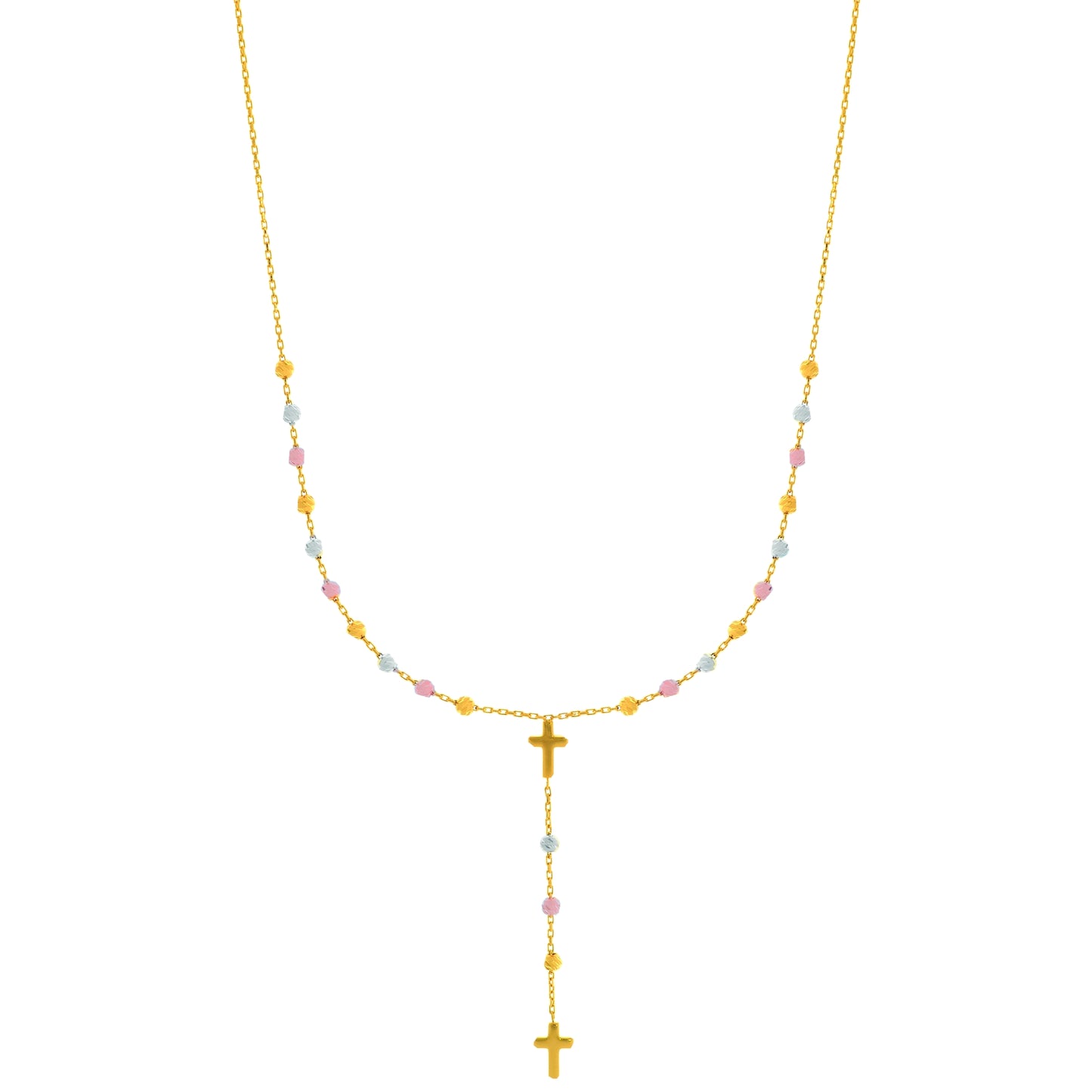 14K Gold Drop Cross Rosary Inspired Necklace