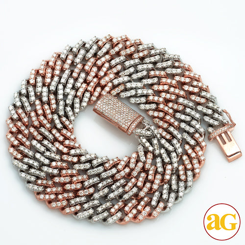 10KR+W 19.25CTW DIAMOND TWO TONE SQUARE LINK MIAMI