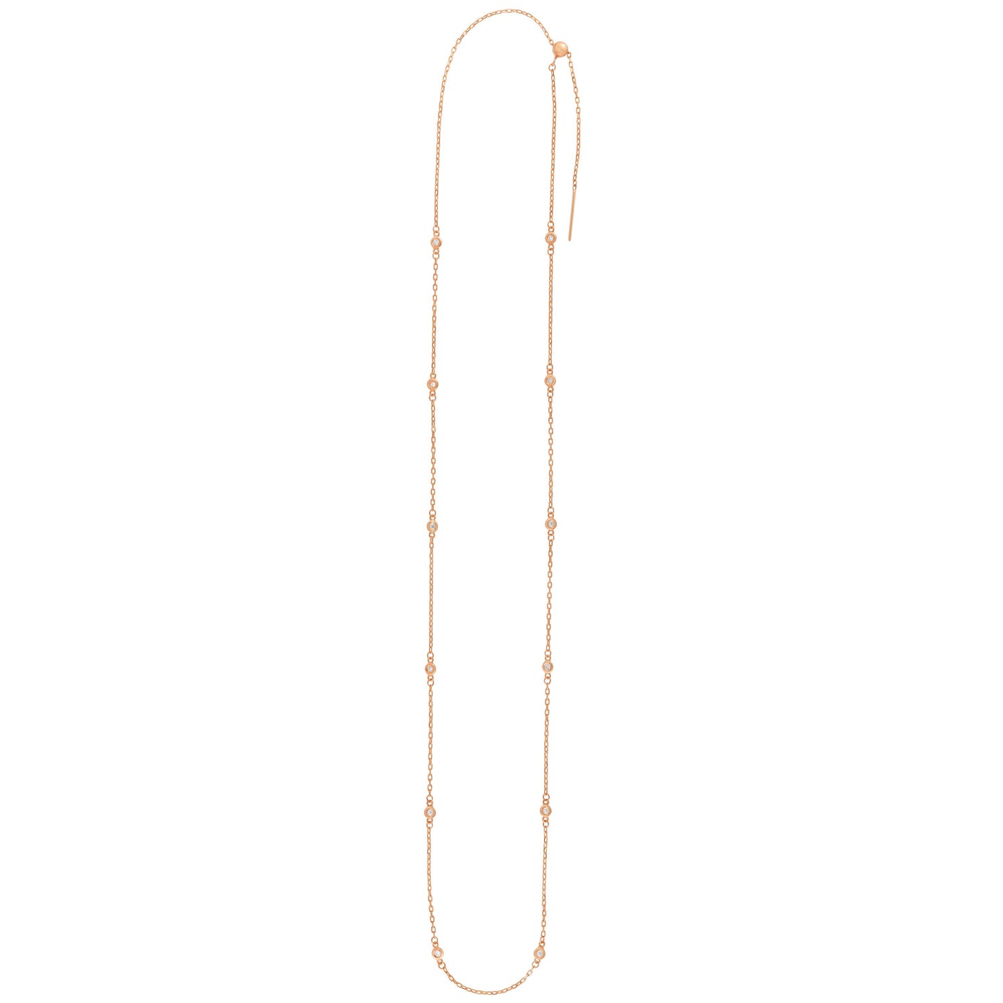 14K Gold 3mm Endless Adjustable .24ct Diamond Cable Chain