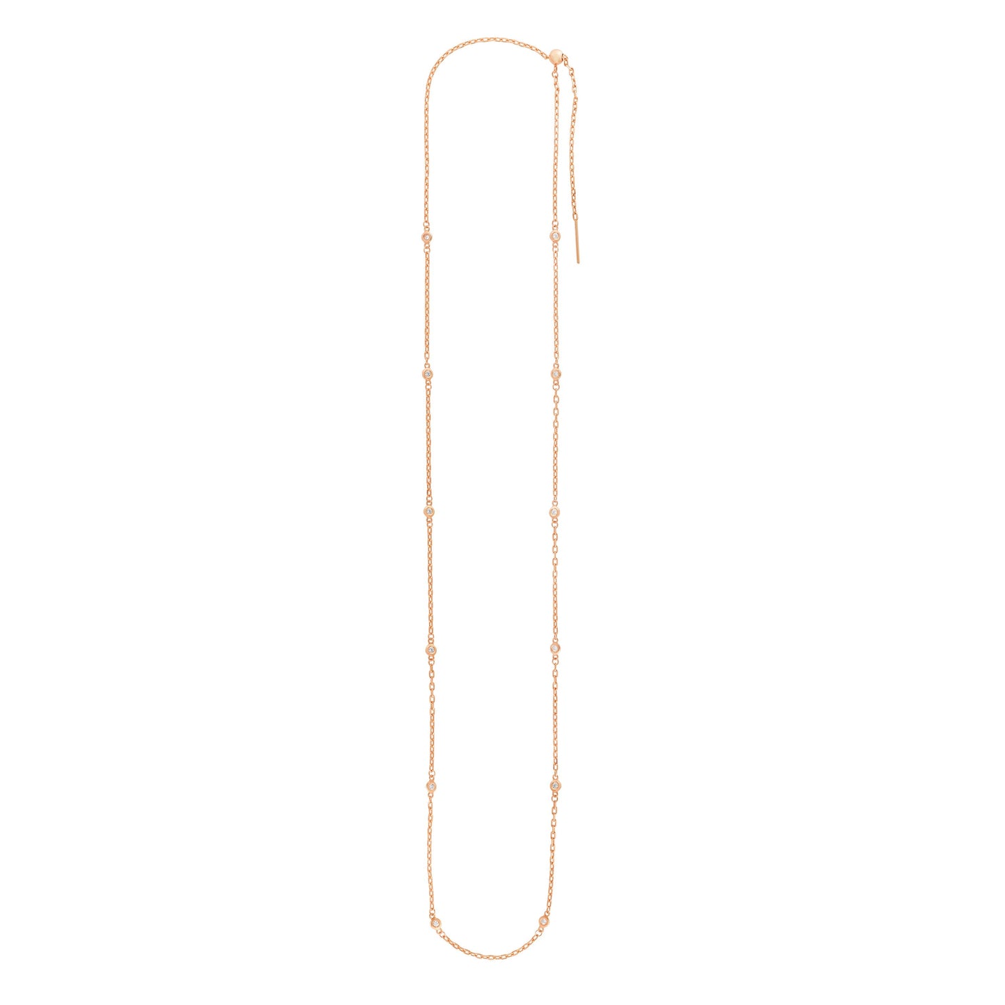 14K Gold 3mm Endless Adjustable .24ct Diamond Cable Chain