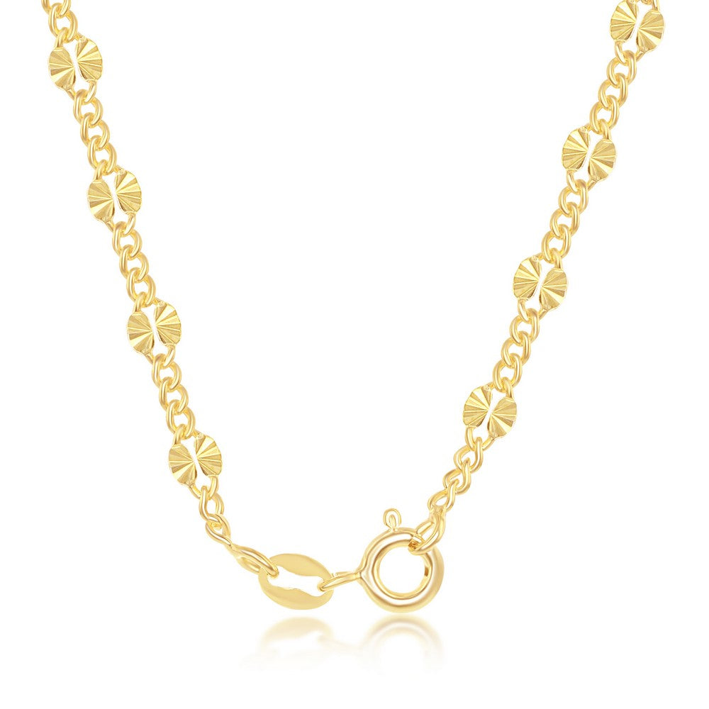 Sterling Silver Alternating Curb and Diamond-Cut Disc Chain - Gold Plated