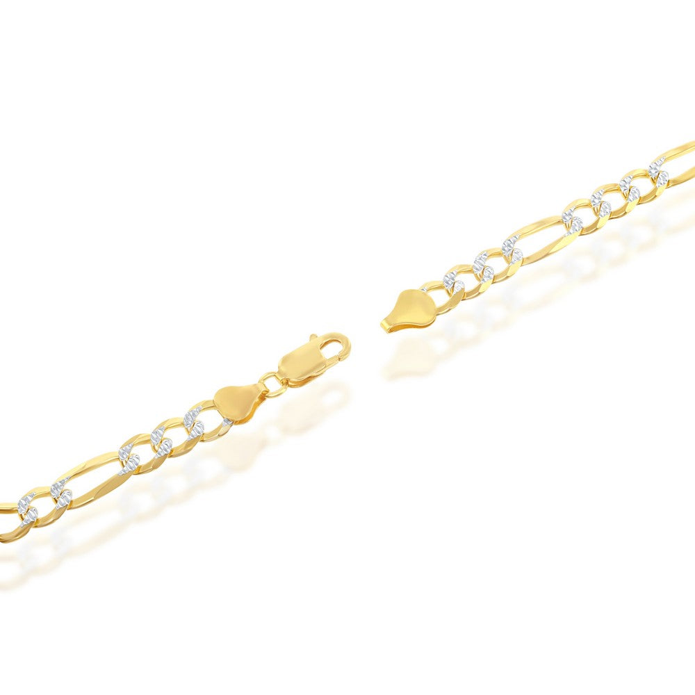 Sterling Silver Pave 7mm Figaro Bracelet (180 Gauge) - Gold Plated