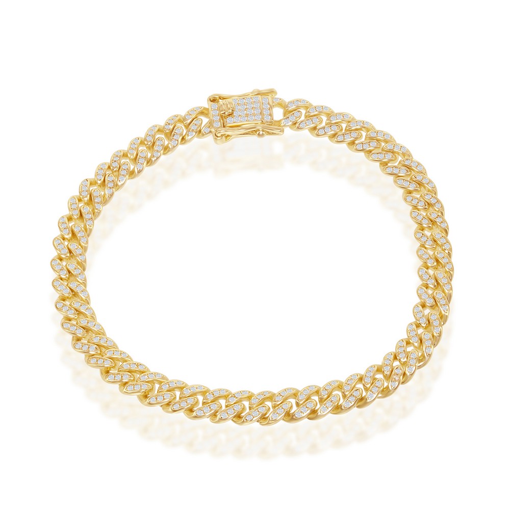 Sterling Silver Micro Pave CZ, 6.5mm Miami Cuban Chain - Gold Plated