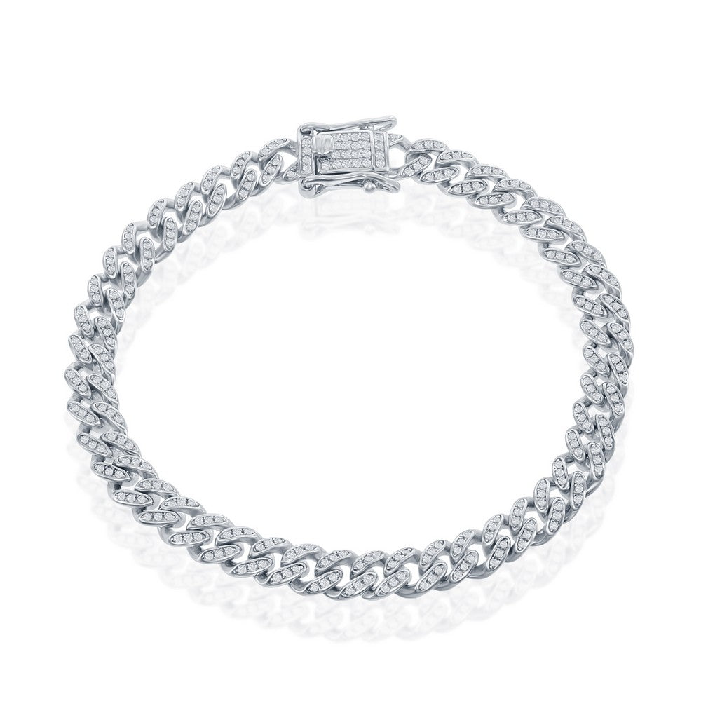 Sterling Silver Micro Pave CZ, 6mm Miami Cuban Chain - Rhodium Plated