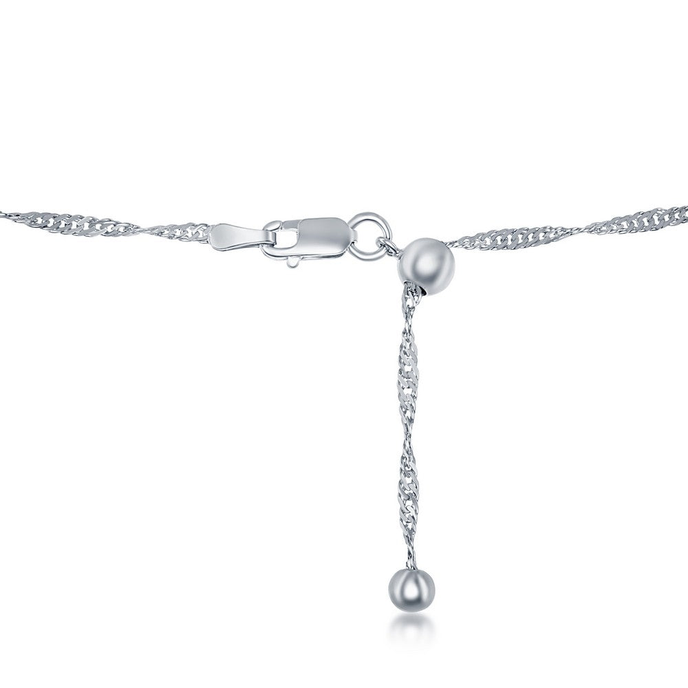 Sterling Silver 2mm Singapore Adjustable Chain - Rhodium Plated