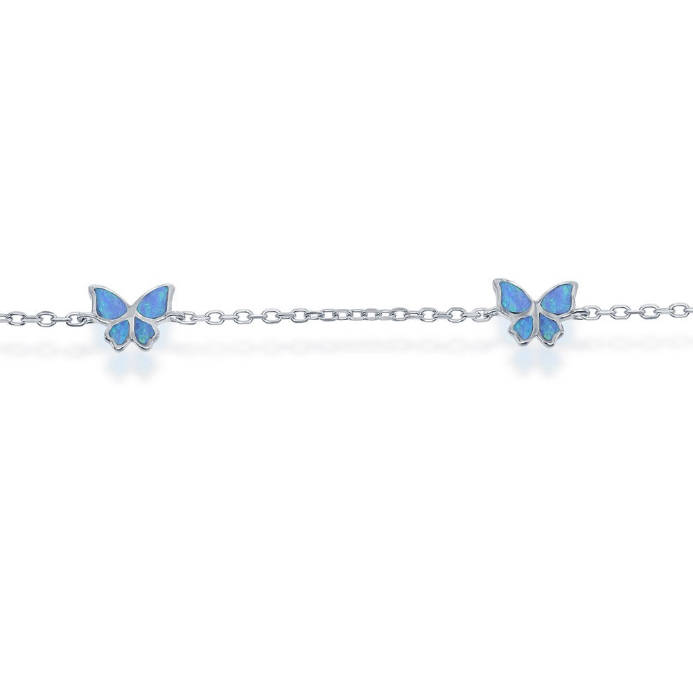 Sterling Silver Butterfly Anklet - Blue Opal