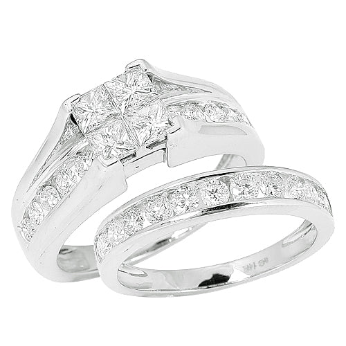 14KW 2.00CTW DIAMOND QUAD BRIDGE RING BRIDAL SET