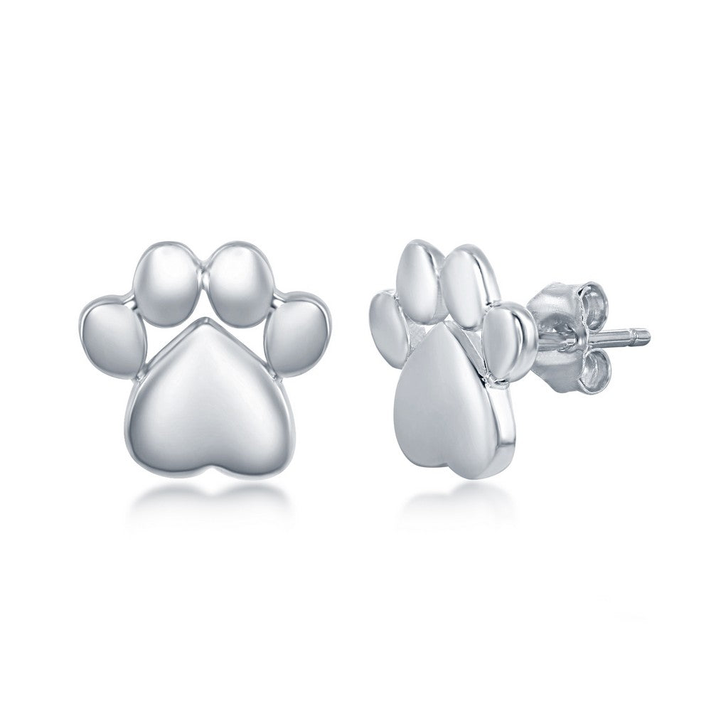 Sterling Silver High Polish Paw Print Necklace and Earrings Set