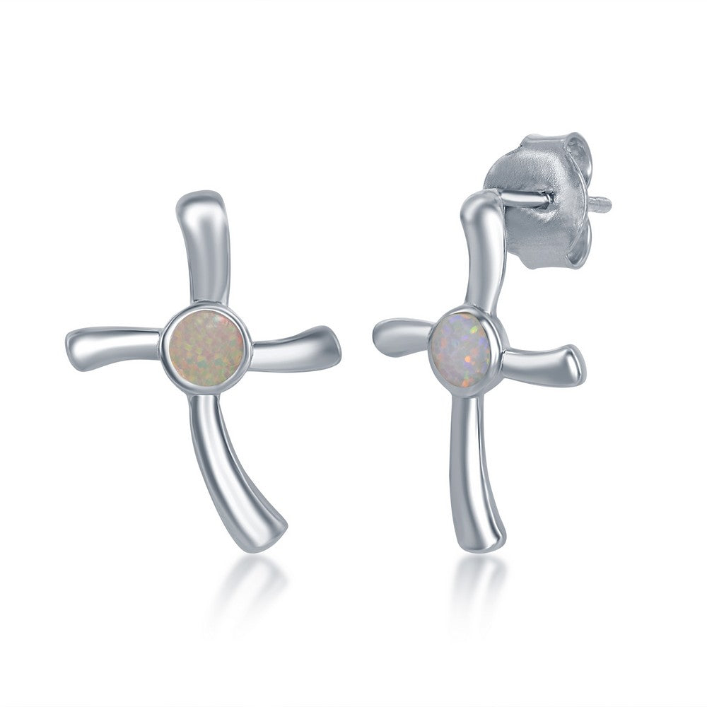 Sterling Silver White Inlay Opal Necklace and Earrings Set - Cross