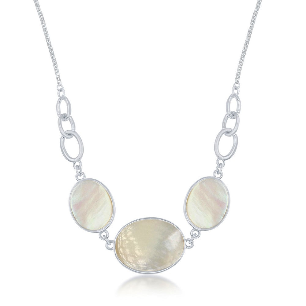 Sterling Silver Mother of Pearl Triple Oval Linked Necklace