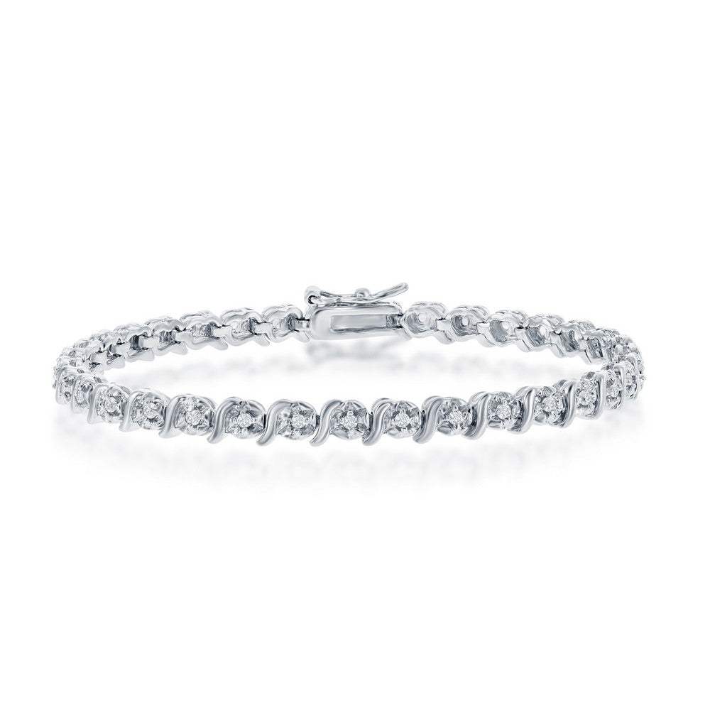 Sterling Silver Round Setting With Center Diamonds Tennis Bracelet