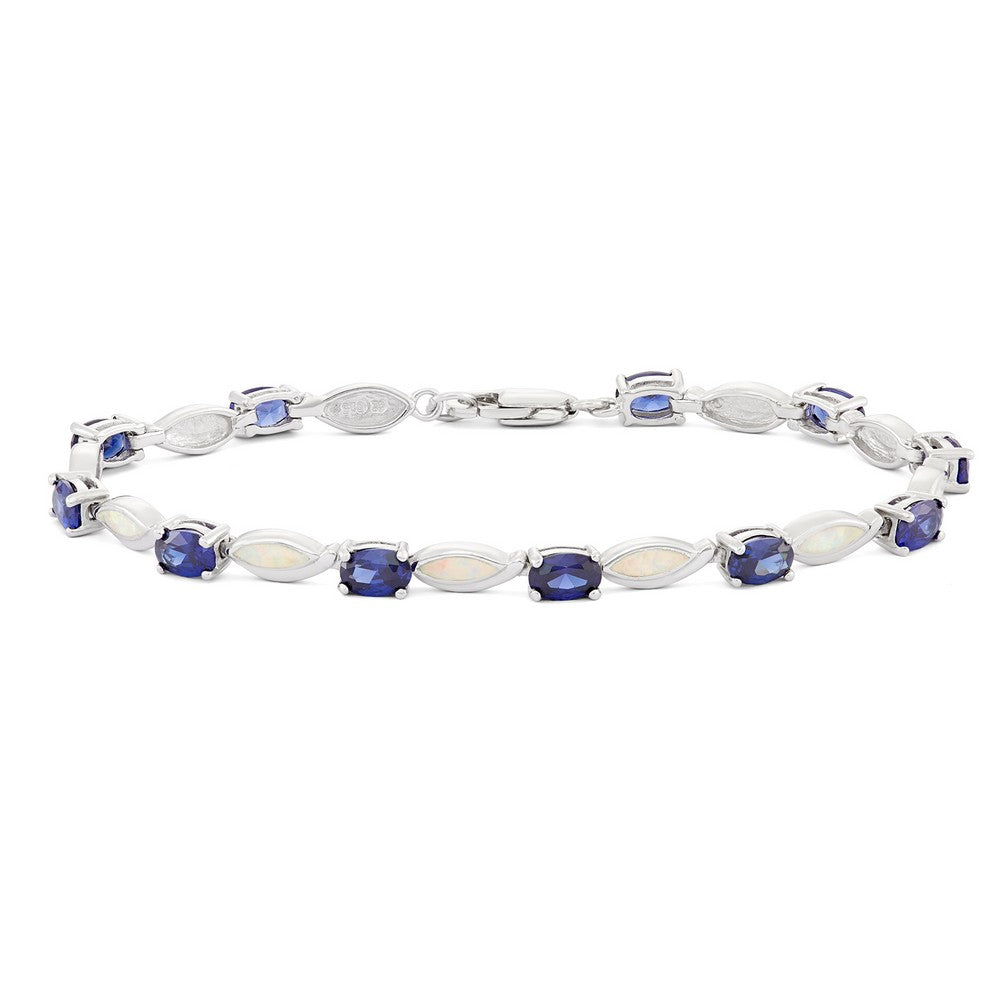 Sterling Silver Alternating Oval Tanzanite and White Inlay Opal Marquise Shapes