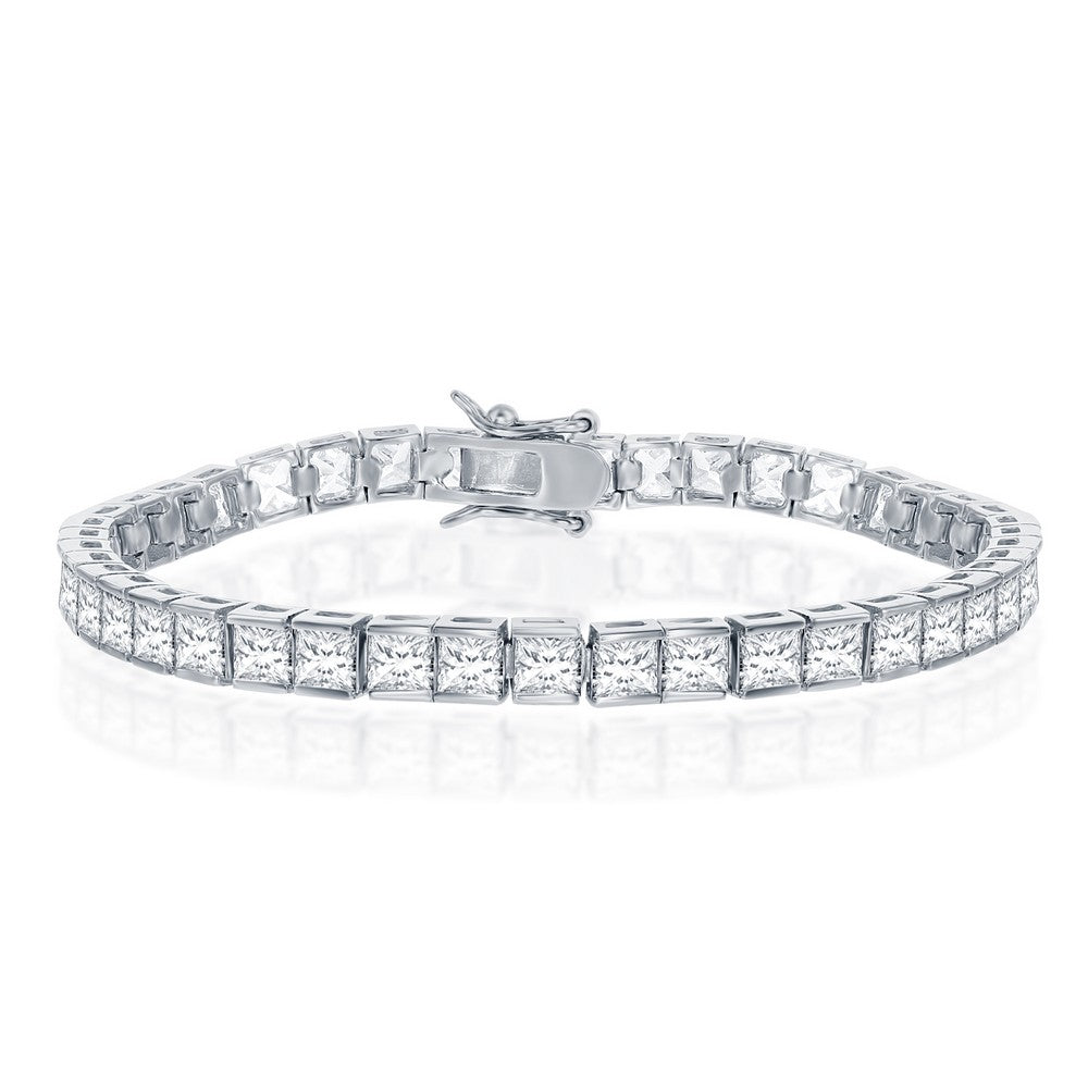 Sterling Silver 4mm Square Bezel Set CZ Tennis Bracelet