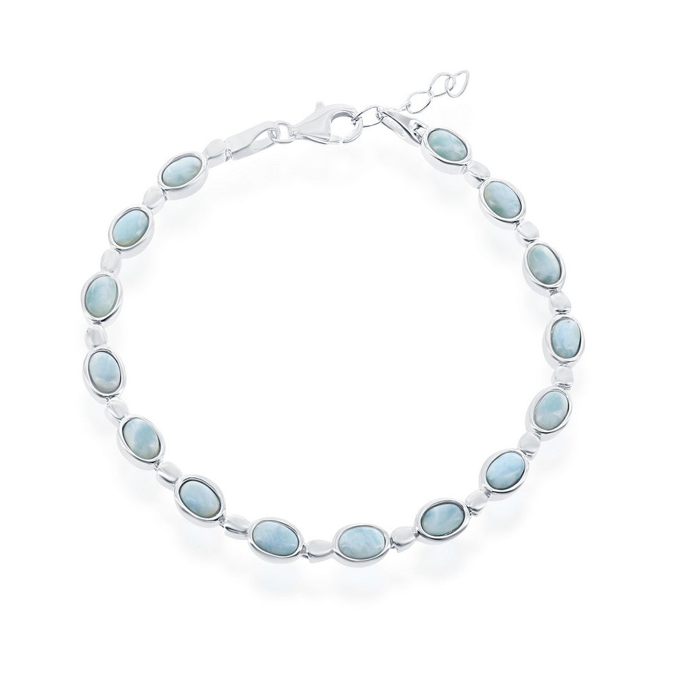 Sterling Silver Bezel-Set Oval Larimar Linked Bracelet