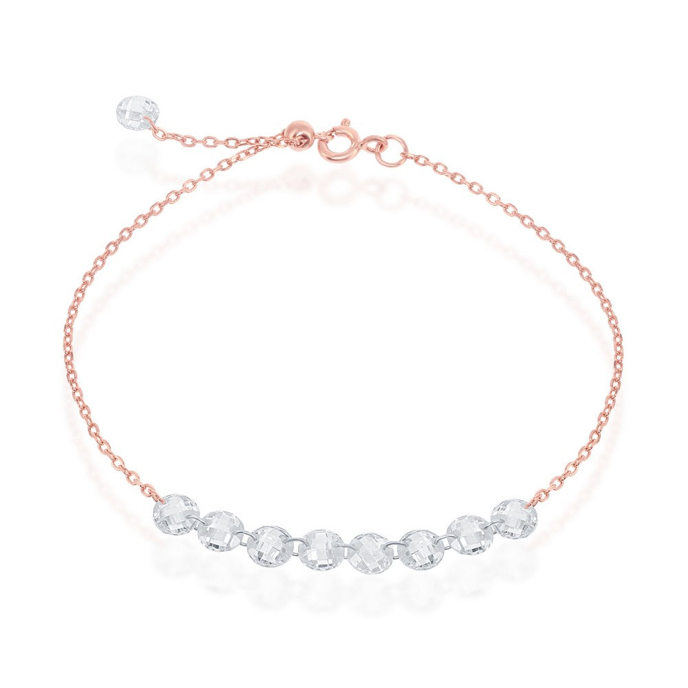 Sterling Silver Linked Cubic Zirconia Bracelet - Rose Gold Plated