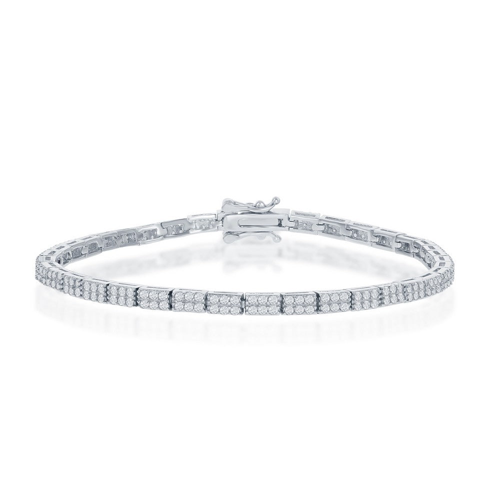 Sterling Silver Micro Pave Double Row Link Bracelet