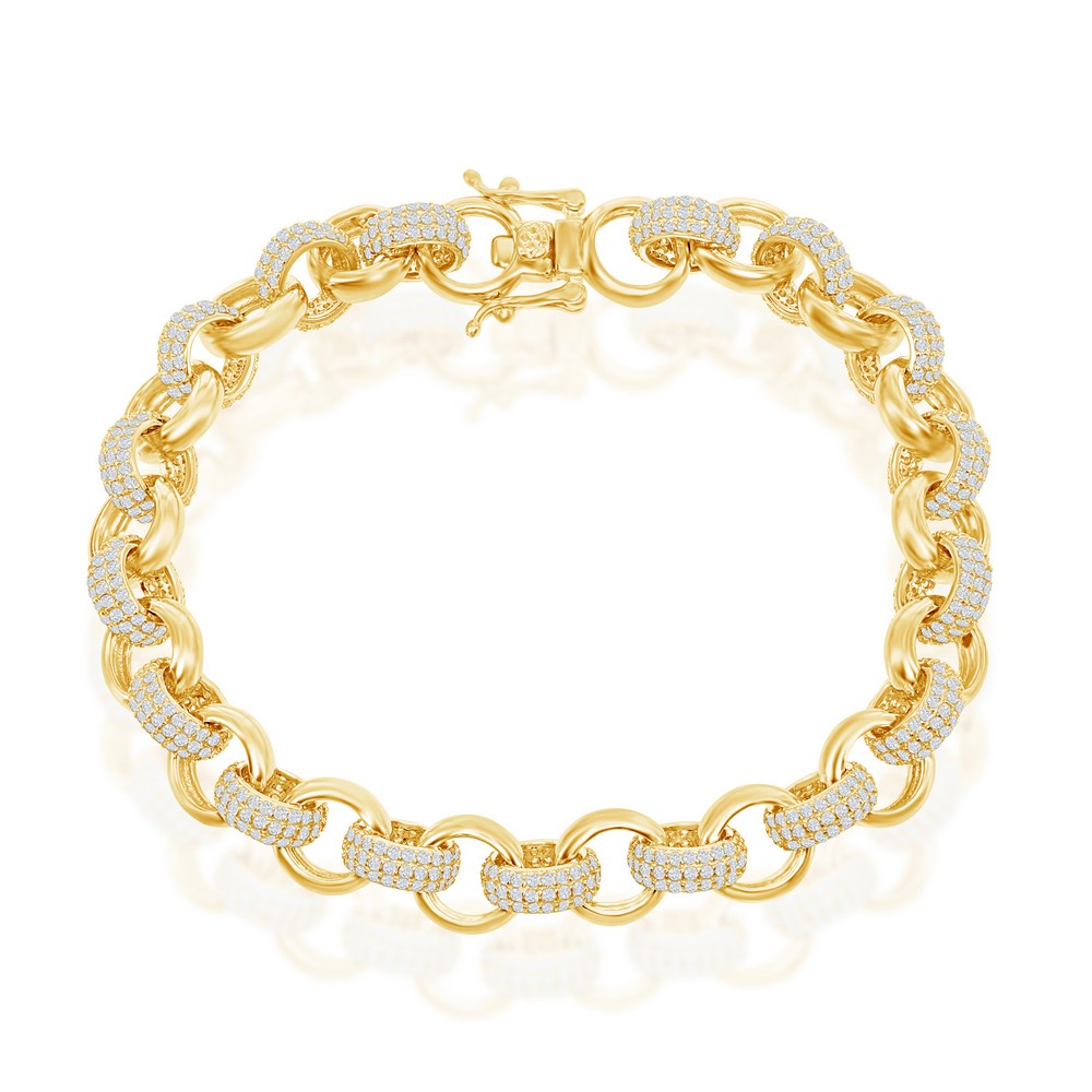 Sterling Silver CZ and Polished Linked Bracelet - Gold Plated