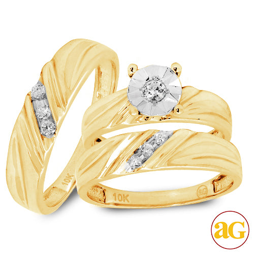 14KY+W 0.25CTW ILLUSION DIAMOND TRIO SET