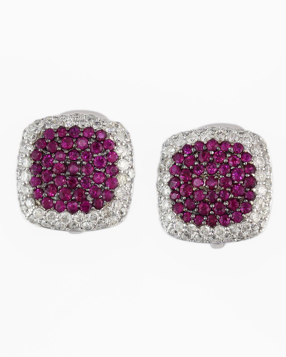 EFFY 14K WHITE GOLD DIAMOND,NATURAL RUBY EARRINGS