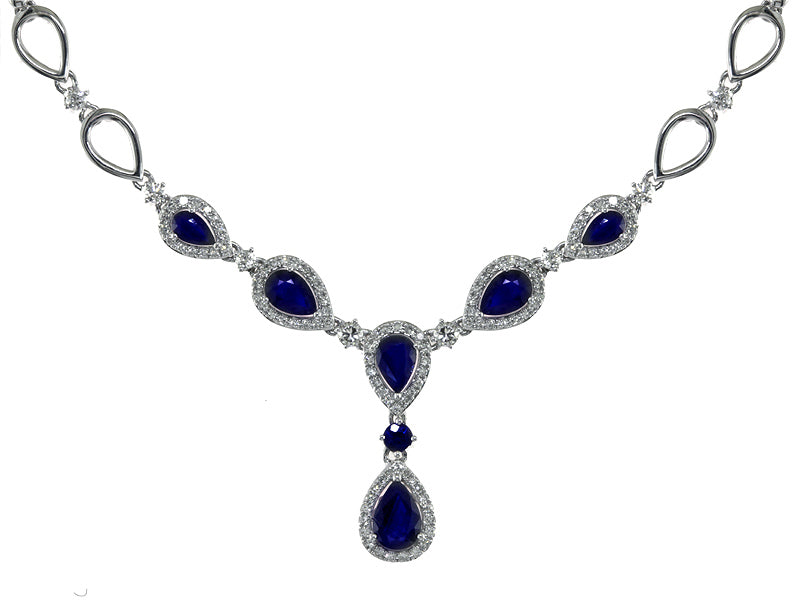 EFFY 14K WHITE GOLD DIAMOND,NATURAL SAPPHIRE NECKLACE