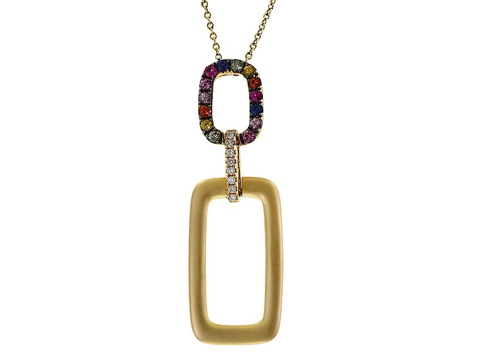 EFFY 14K YELLOW GOLD DIAMOND,GREEN SAPPHIRE,ORANGE SAPPHIRE,PINK SAPPHIRE,NATURAL SAPPHIRE,PURPLE SAPPHIRE,YELLOW SAPPHIRE PENDANT