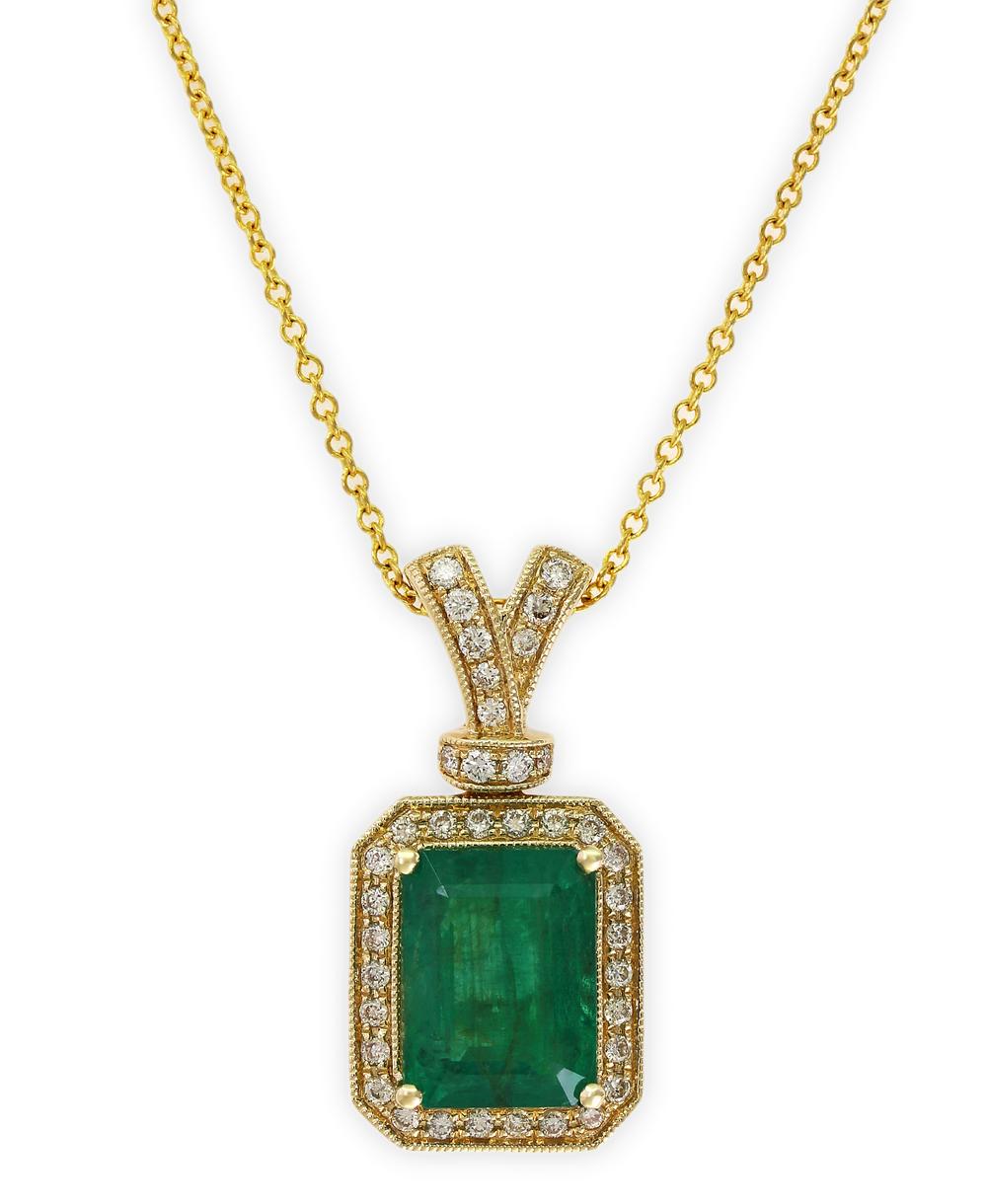 EFFY 14K YELLOW GOLD DIAMOND,NATURAL EMERALD PENDANT