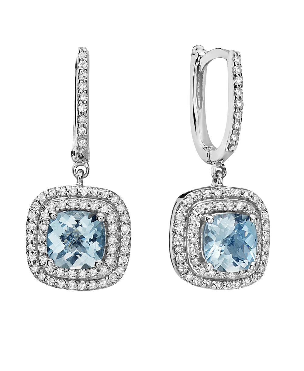 EFFY 14K WHITE GOLD DIAMOND,AQUAMARINE EARRINGS
