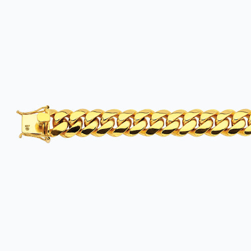 14K 15MM YELLOW GOLD SOLID MIAMI CUBAN 8.5" CHAIN BRACELET (AVAILABLE IN LENGTHS 7" - 30")