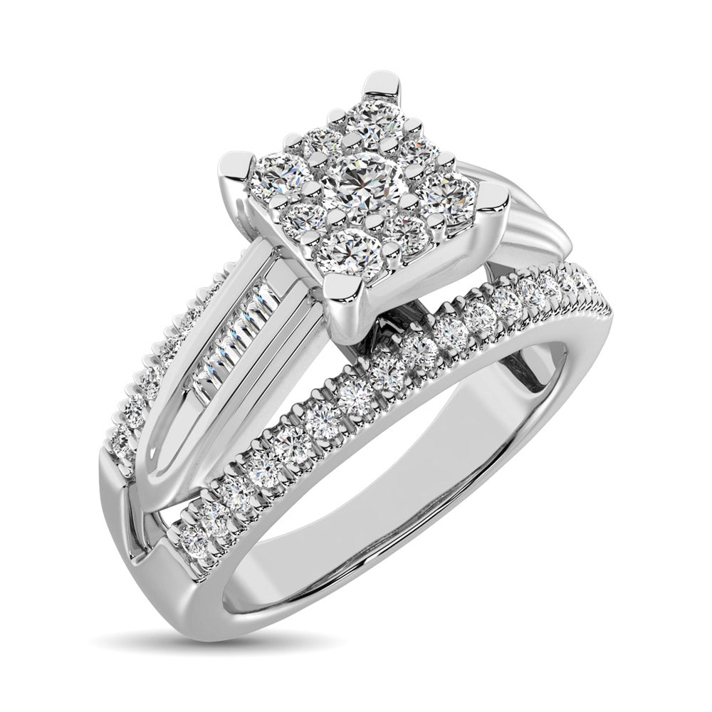 Sterling Silver 1/2 Ct.tw Diamond Square Frame Engagement Ring