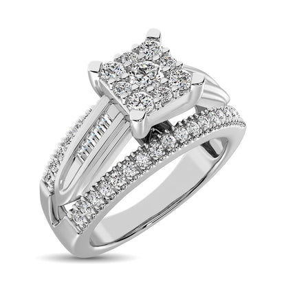 Sterling Silver 1/2 Ct.tw Diamond Square Frame Engagement Ring