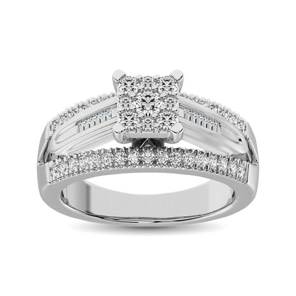 Sterling Silver 1/2 Ct.tw Diamond Square Frame Engagement Ring