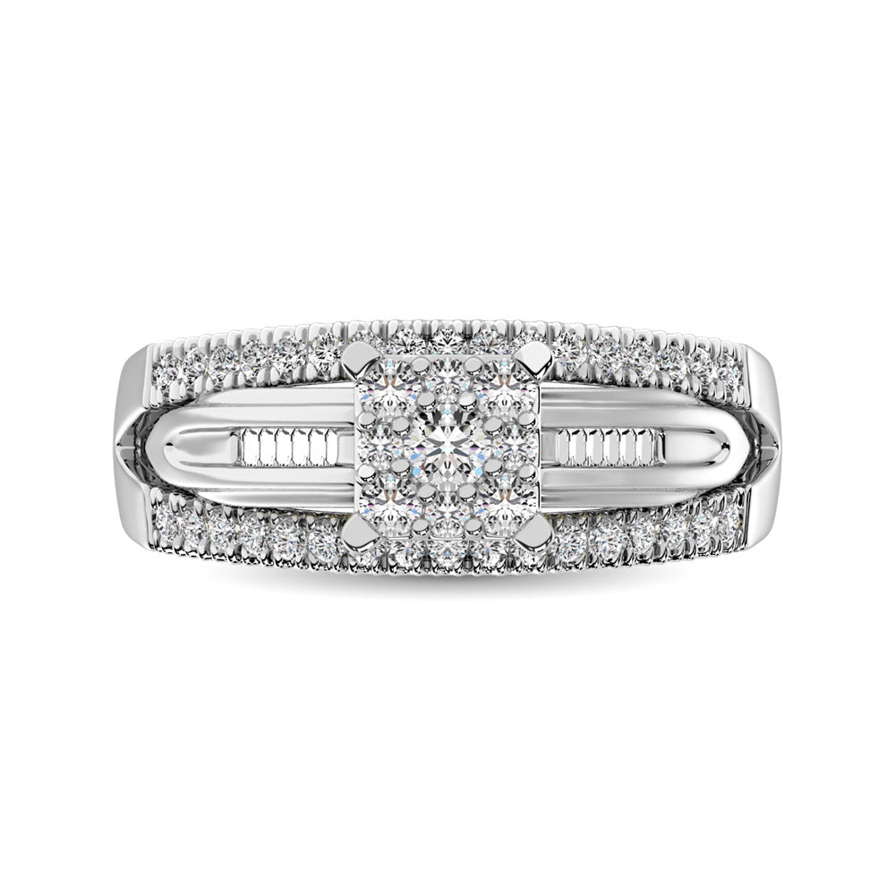 Sterling Silver 1/2 Ct.tw Diamond Square Frame Engagement Ring