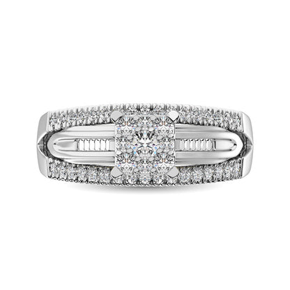 Sterling Silver 1/2 Ct.tw Diamond Square Frame Engagement Ring