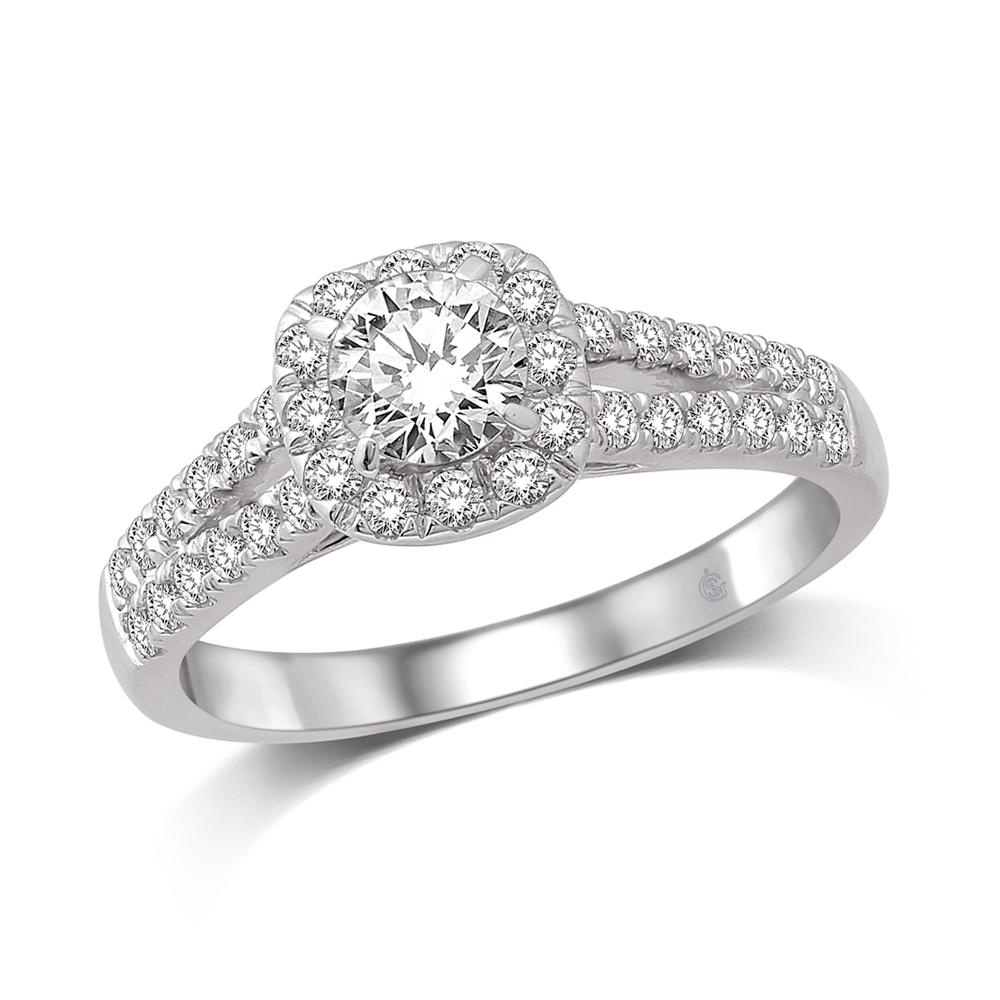 14K White Gold 1 Ct.Tw. Diamond Halo Engagement Ring