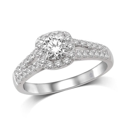 14K White Gold 1 Ct.Tw. Diamond Halo Engagement Ring