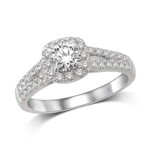 14K White Gold 1 Ct.Tw. Diamond Halo Engagement Ring