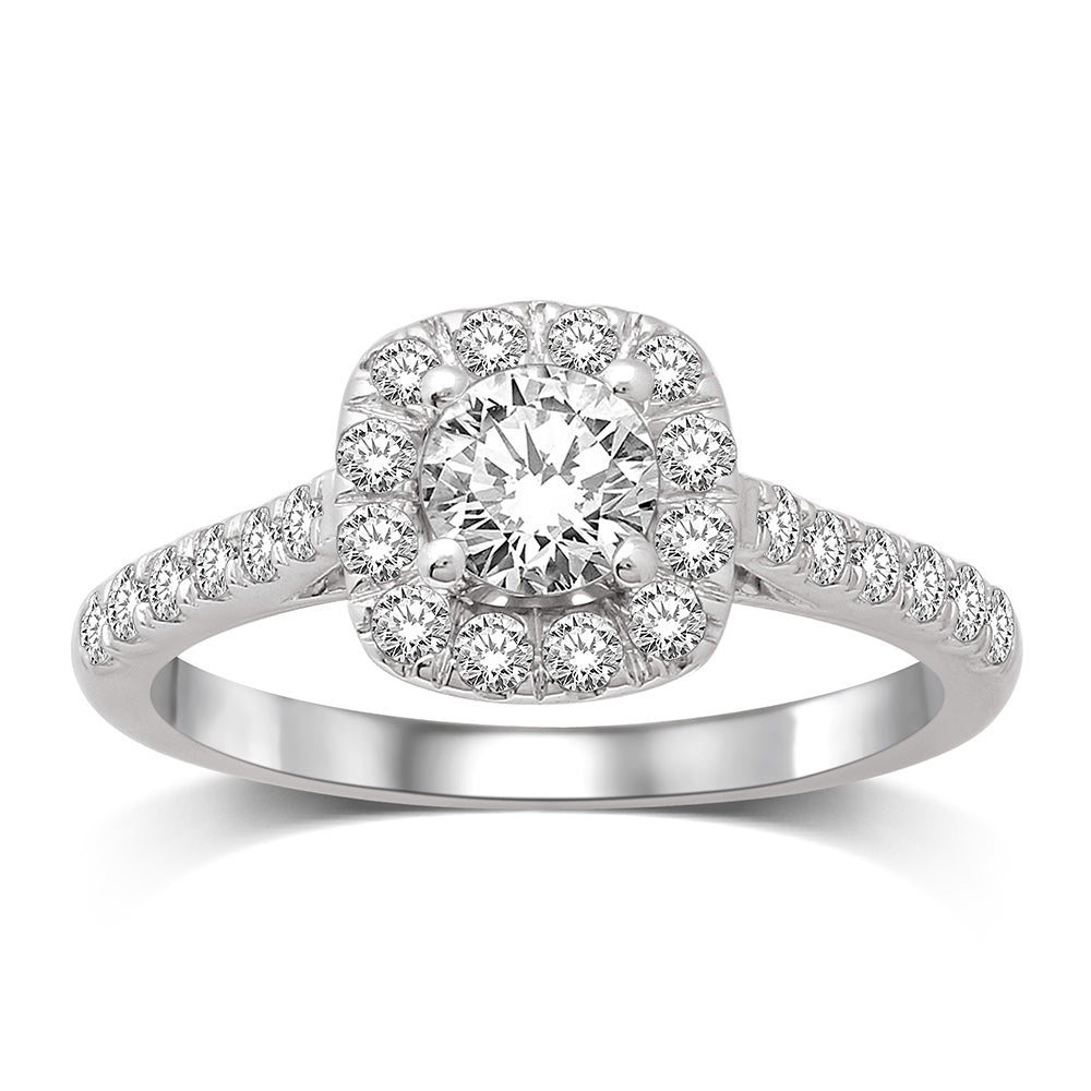 14K White Gold 9/10 Ct.Tw. Diamond Halo Engagement Ring