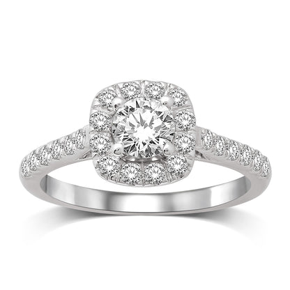 14K White Gold 9/10 Ct.Tw. Diamond Halo Engagement Ring