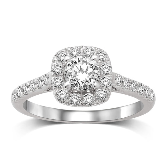 14K White Gold 9/10 Ct.Tw. Diamond Halo Engagement Ring