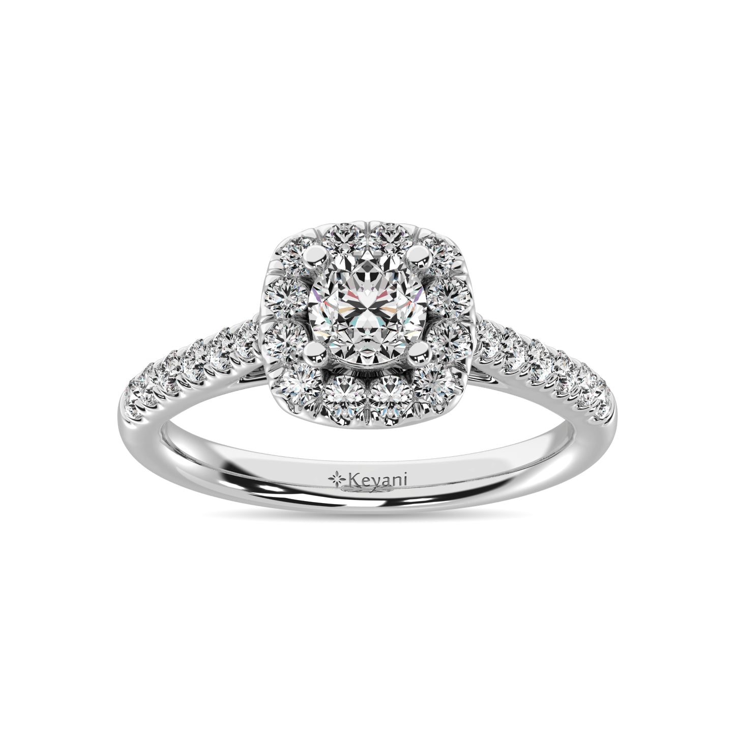 14K White Gold 9/10 Ct.Tw. Diamond Halo Engagement Ring