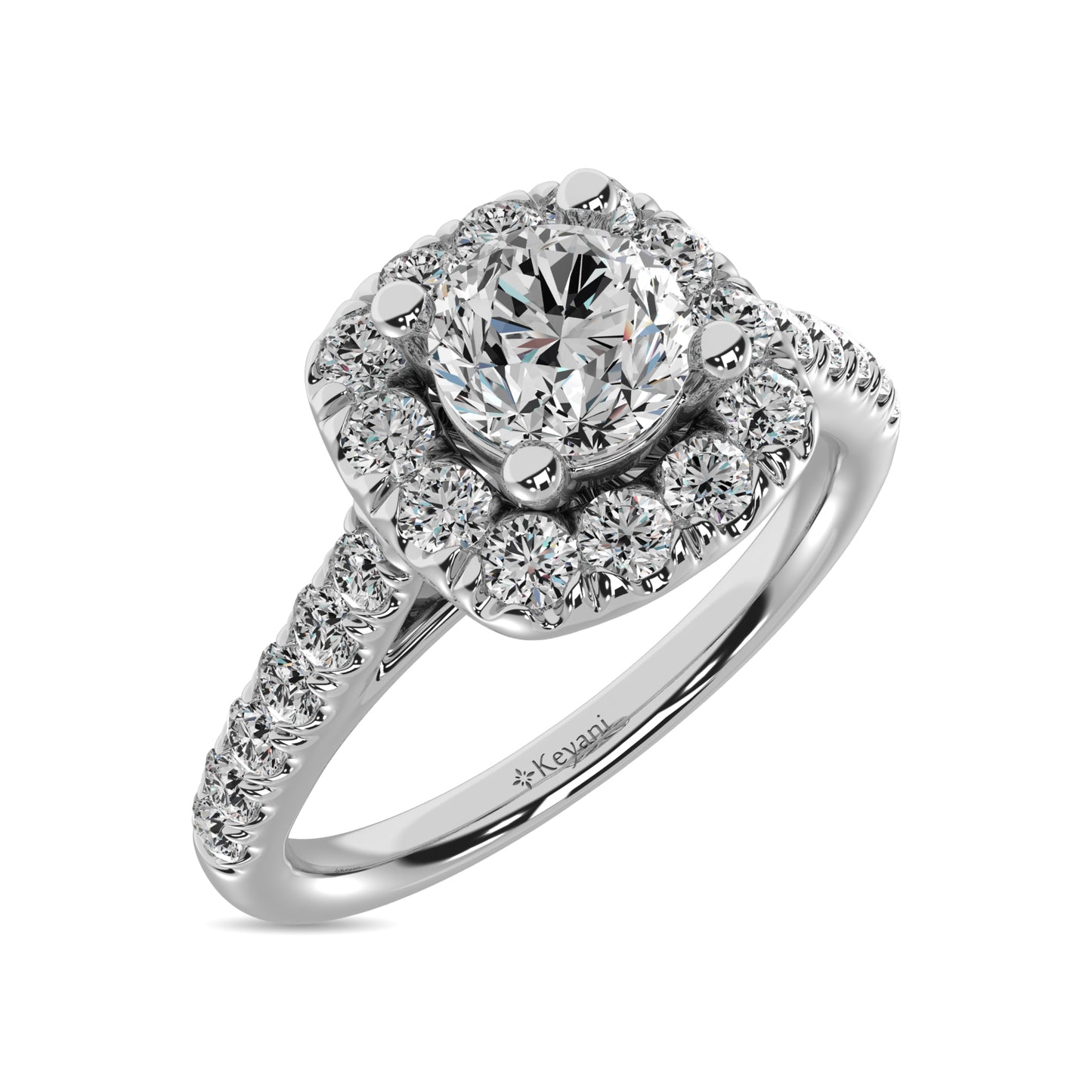 14K White Gold 9/10 Ct.Tw. Diamond Halo Engagement Ring
