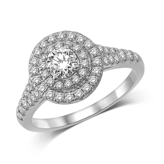 14K White Gold 1 Ct.Tw. Diamond Halo Engagement Ring