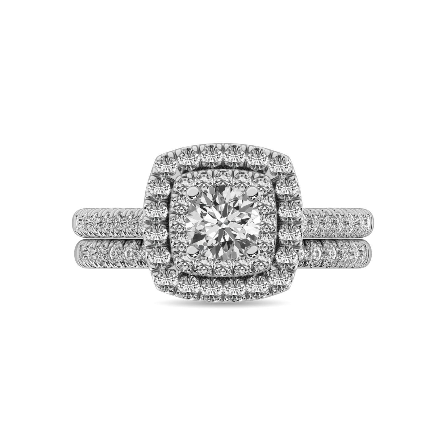 14K White Gold 1 Ct.Tw. Diamond Halo Engagement Ring