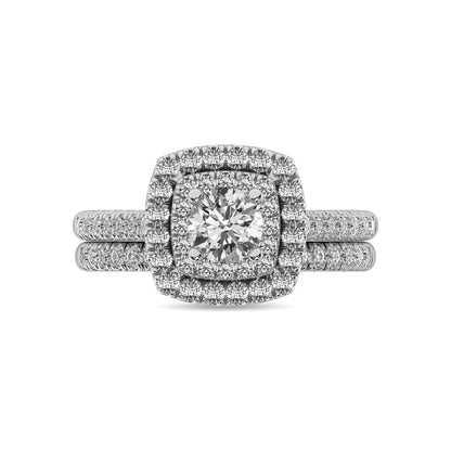 14K White Gold 1 Ct.Tw. Diamond Halo Engagement Ring